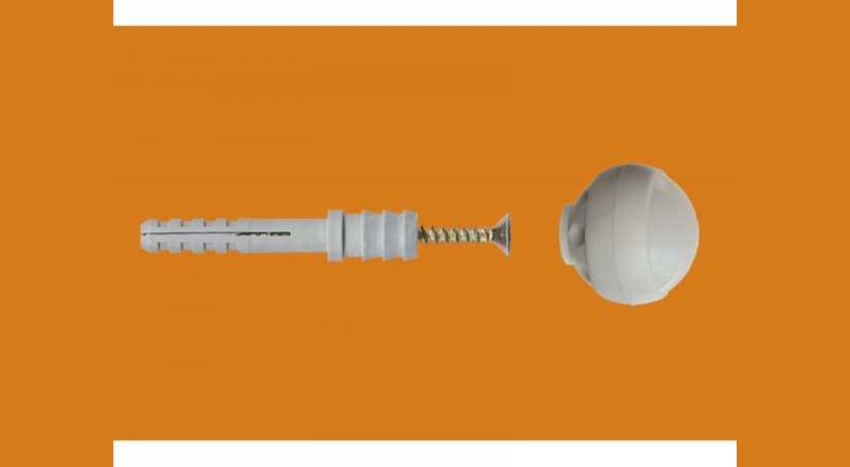 Ajtóütköző gomb - 1 db tipli, 1 db csavar, 1 db ütköző - 8 x 60 mm - fehér