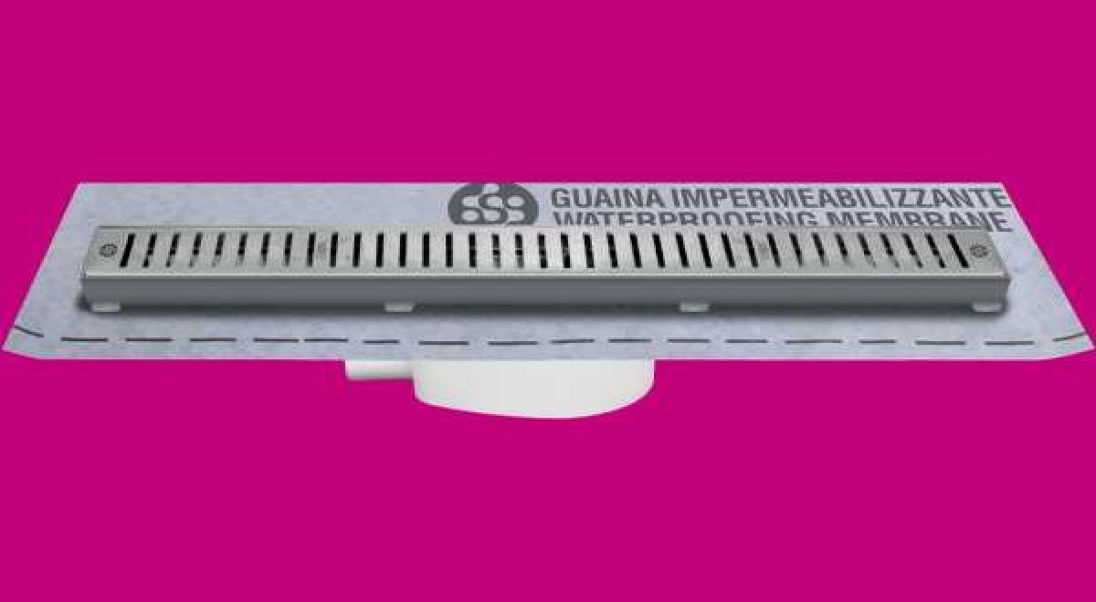 Műanyag zuhanyfolyóka szett inox ráccsal, fóliával - 65 cm - 8,5 cm beépítésű