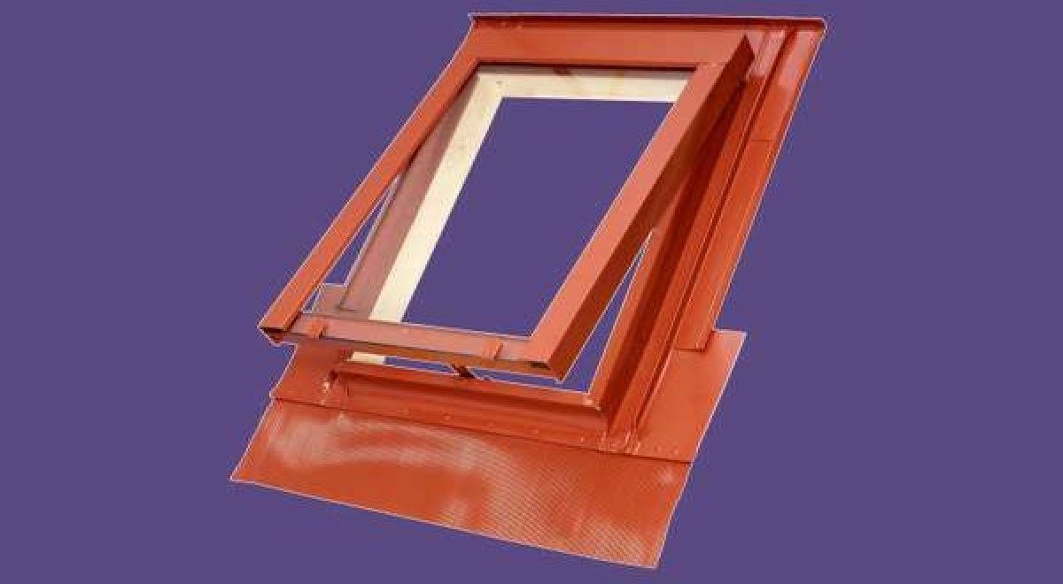 Tetővilágító ólomköténnyel, festett alumínium - 48 x 70 cm - téglavörös